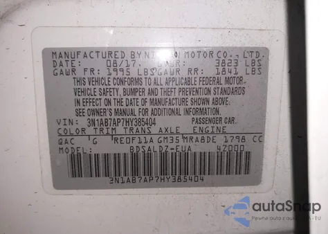 2017 Nissan Sentra Sv from USA, damaged, VIN 3N1AB7AP7HY385404